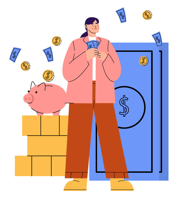 woman saving money on the piggy bank and safety box illustration