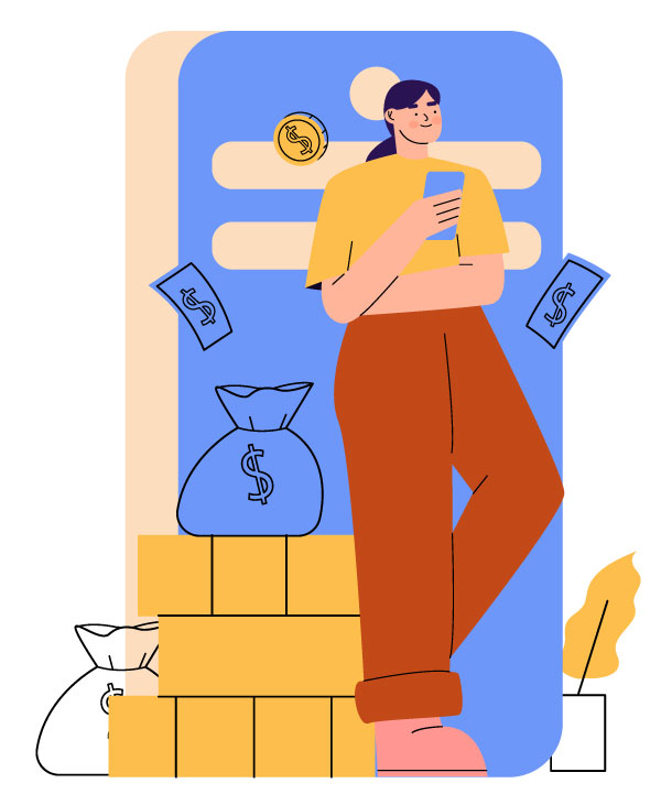 woman saving money on wallet digital illustration